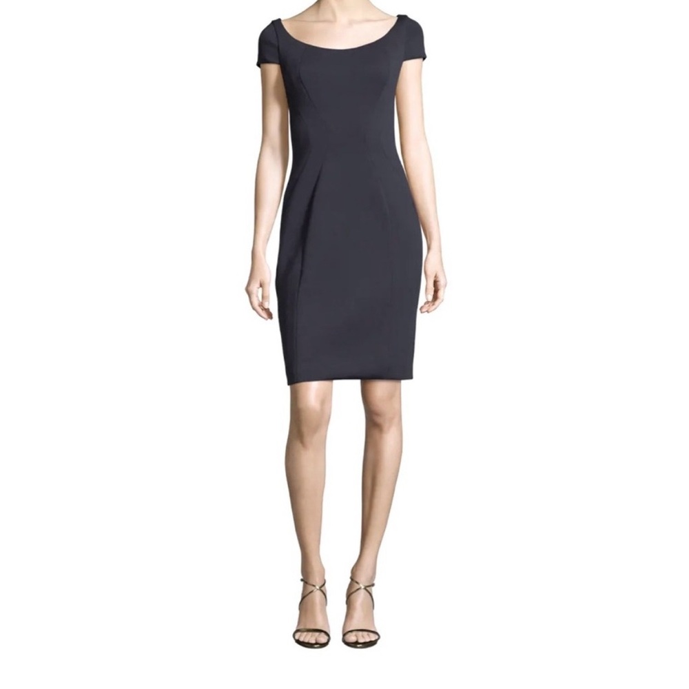 Elie Tahari Black Scoop Neck Mini Sheath Dress